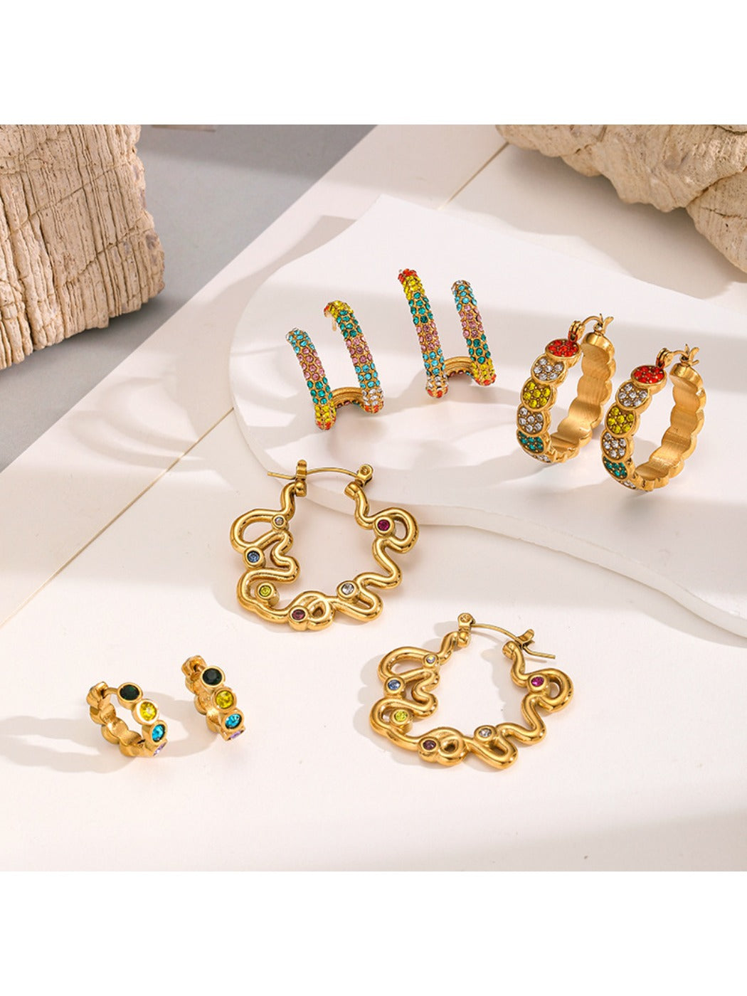 Earedge - Irregular Multicolored Curved Earrings