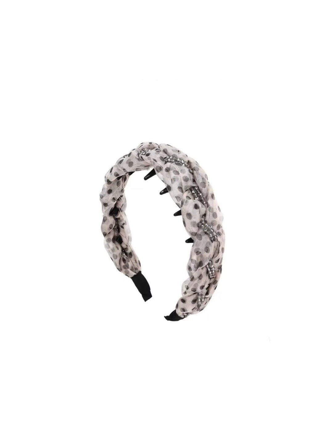 Gifty - Braided Polka Dot Mesh Accent Wide Headband