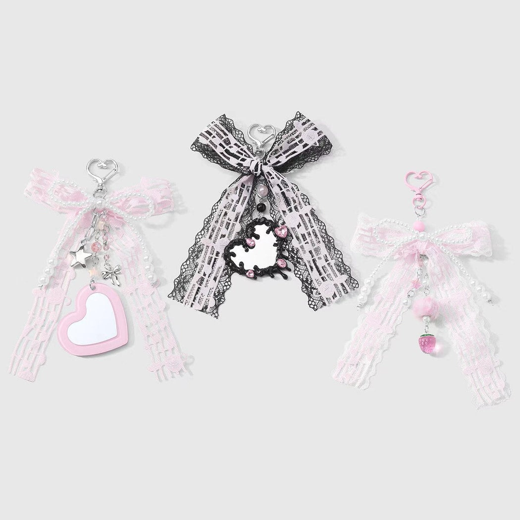 Keypus - Y2K Lace Bow Heart Mirror Keychain