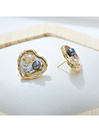 Earedge - Heart Shaped Elegant Oil Painting Style Earrings