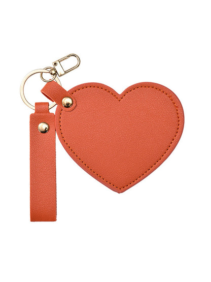 Mirroray - Heart Shaped PU Leather Keychain Compact Mirror