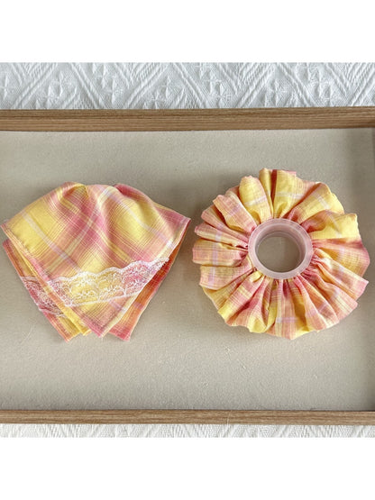 Gifty - Geometric Plaid Scarf Bow Style Scrunchie