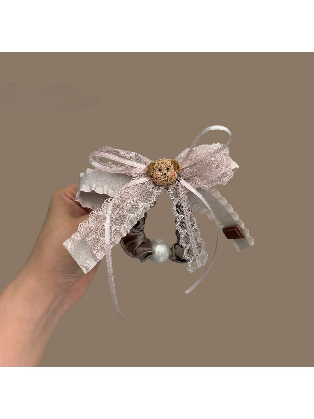 Gifty - Lace Ribbon Bow Animal Detail Ponytail Scrunchie