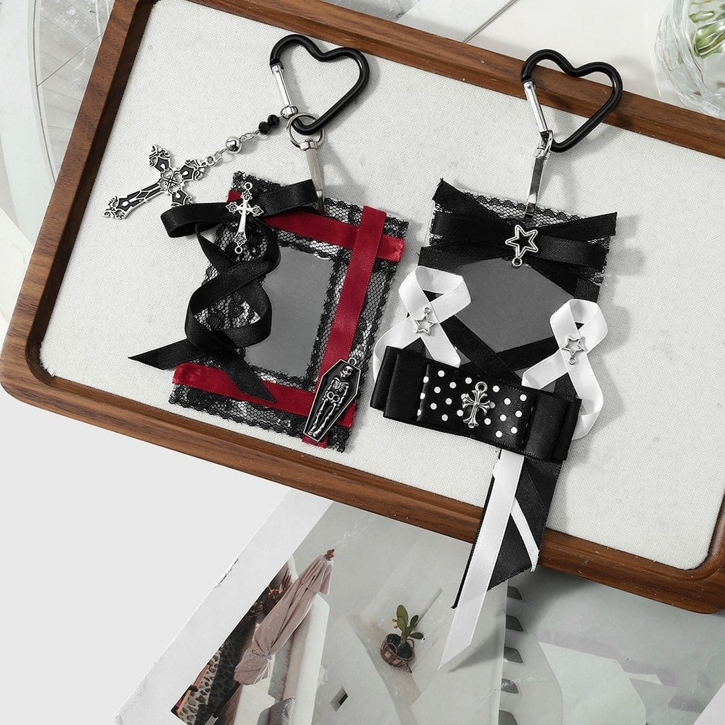 Keypus - Black Y2K Cross Lace Bow Keychain