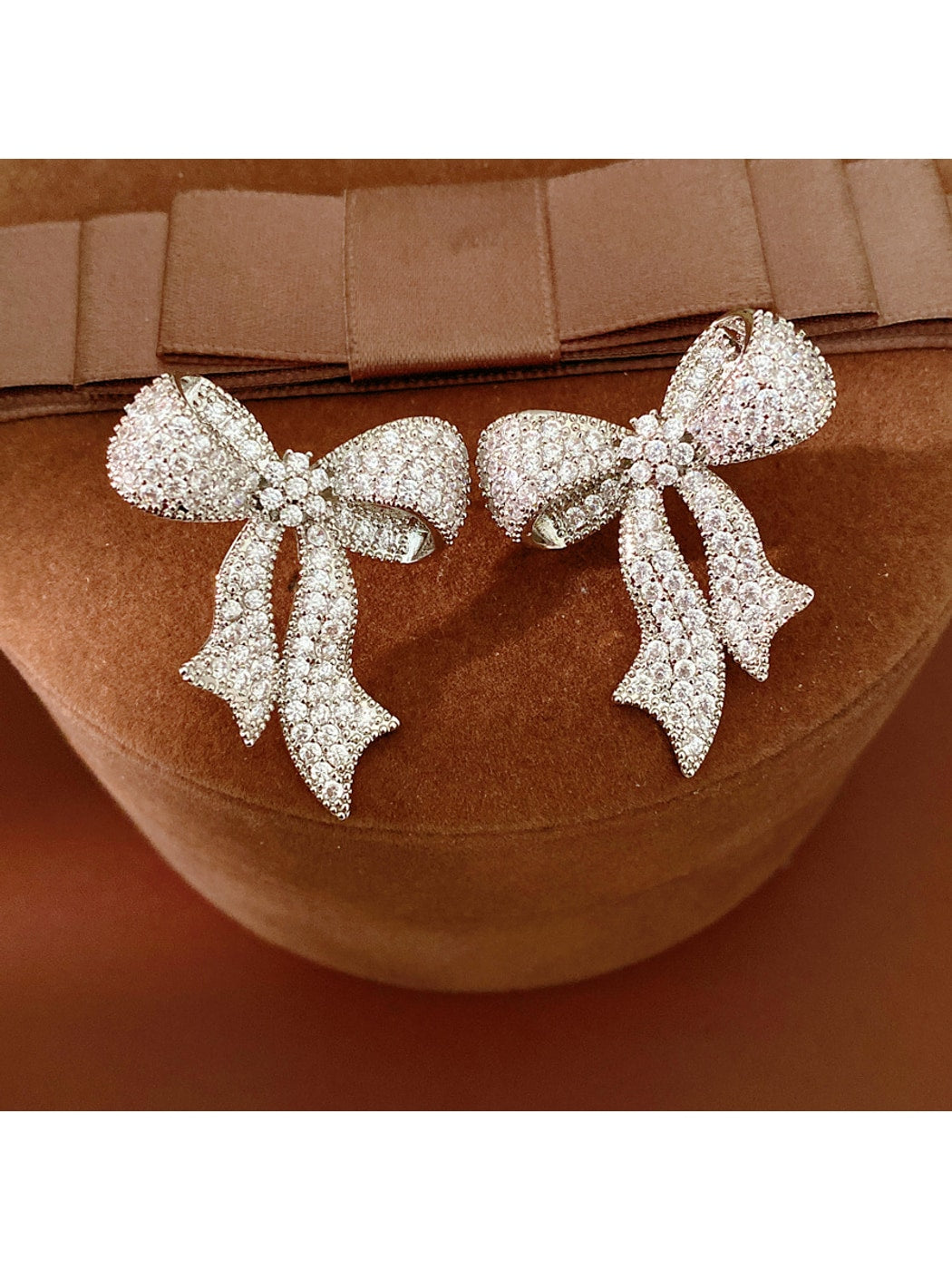Earedge - Synthetic Zircon Bow Stud Earrings Pair