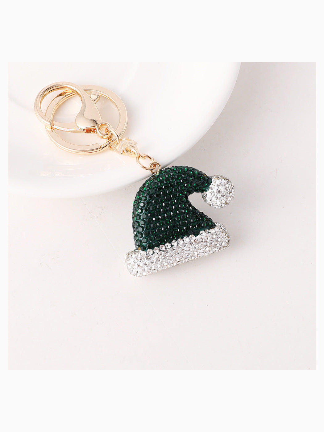 Green Christmas Santa hat keychain