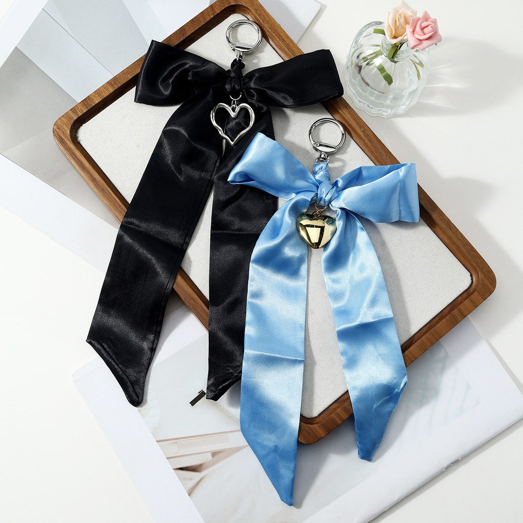 Keypus - Heart Charm Satin Bow Keychain