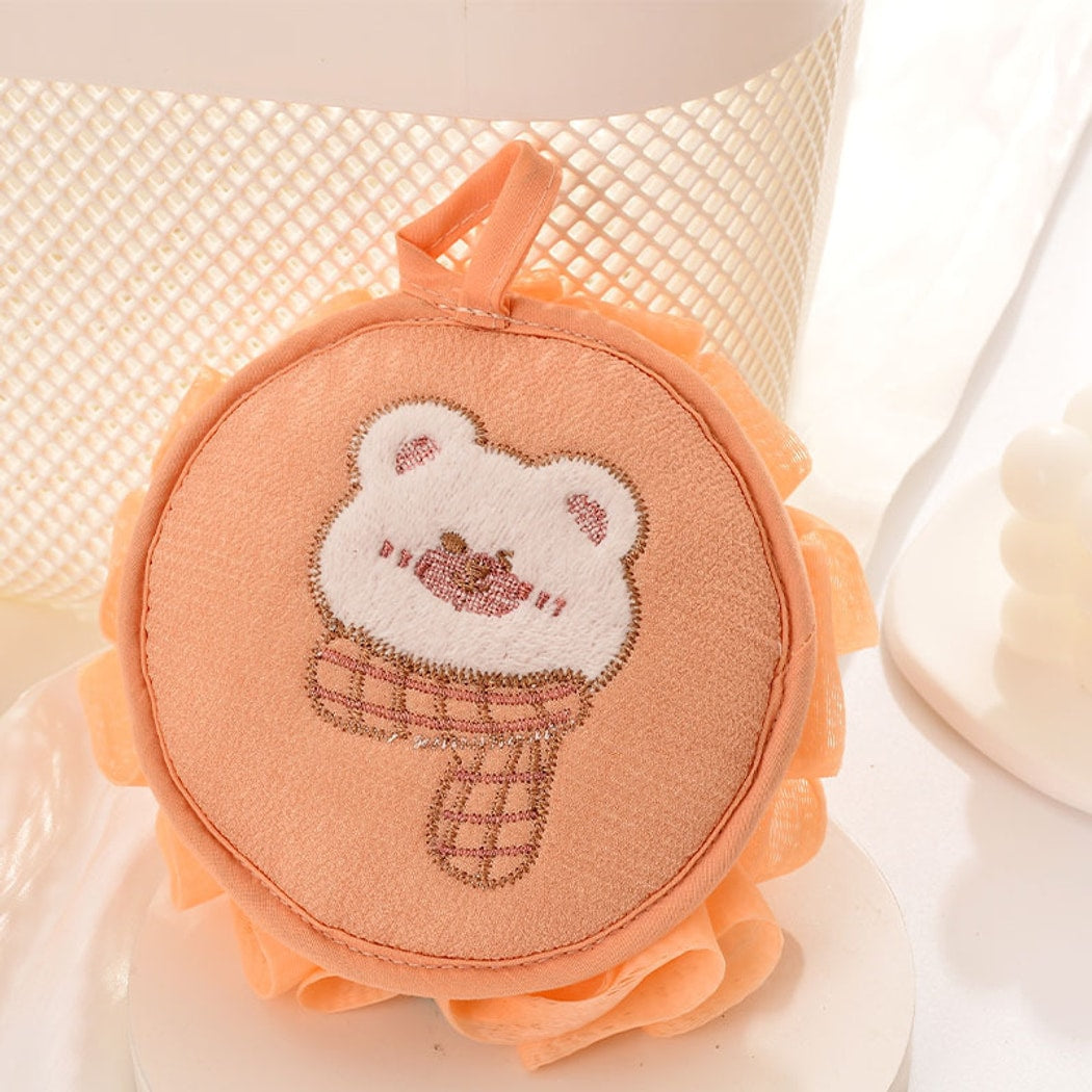 Papo - Cartoon Bear Embroidered Round Bath Pouf