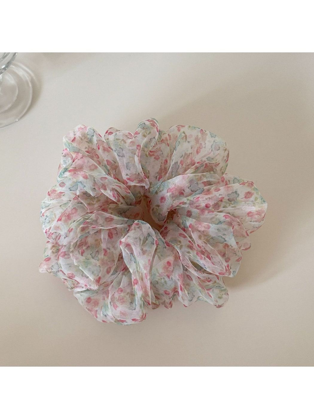 Gifty - Sheer Floral Print Voluminous Polyester Scrunchie