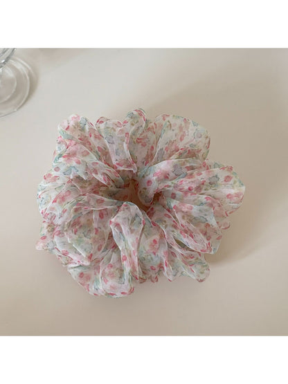 Gifty - Sheer Floral Print Voluminous Polyester Scrunchie