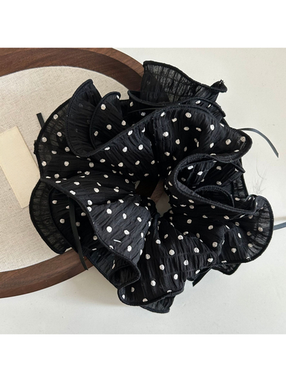 Gifty - Polka Dot Bow Ruffled Ponytail Scrunchie