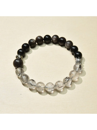 Top view of Lovra crystal beaded bracelet emphasizing the color block pattern