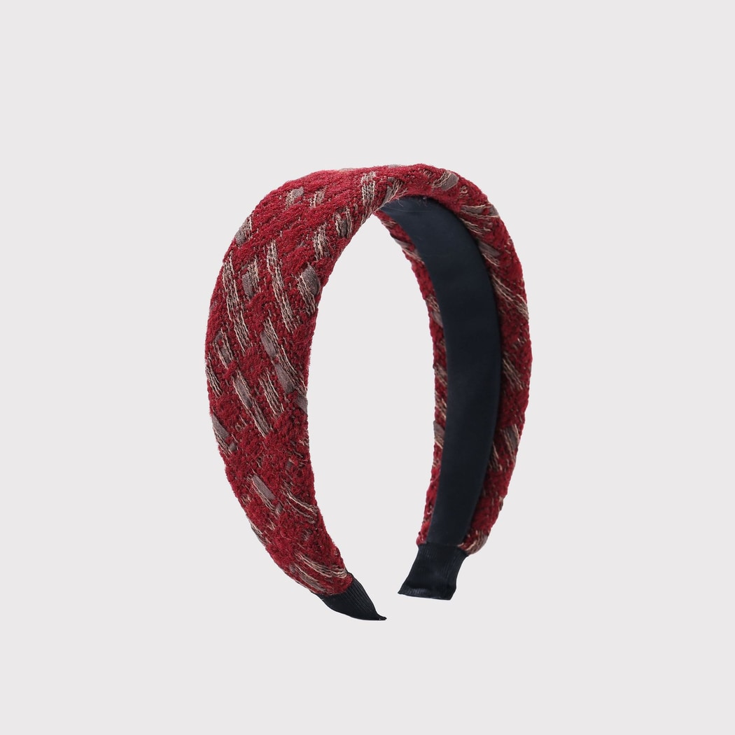 Gifty - Red Vintage Plaid Tweed Wide Headband