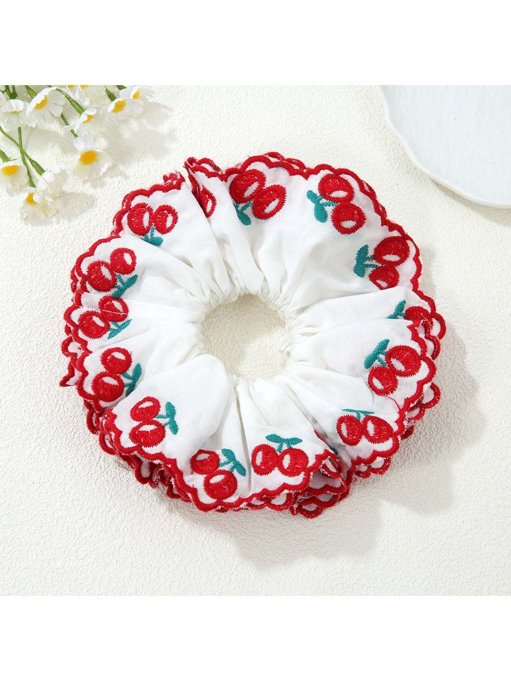 Gifty - Elegant Cherry Embroidery Hair Tie Korean Style