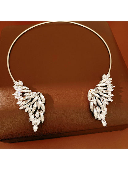 Nozari - Rhinestone Wing Design Open Choker Necklace