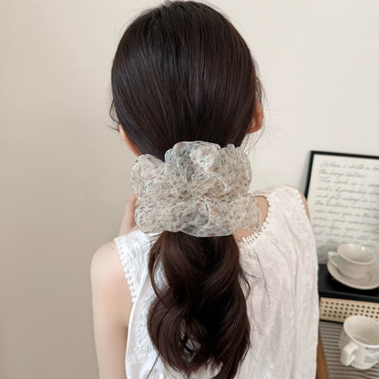Gifty - Ruffled Flower Print Polyester Hair Scrunchie