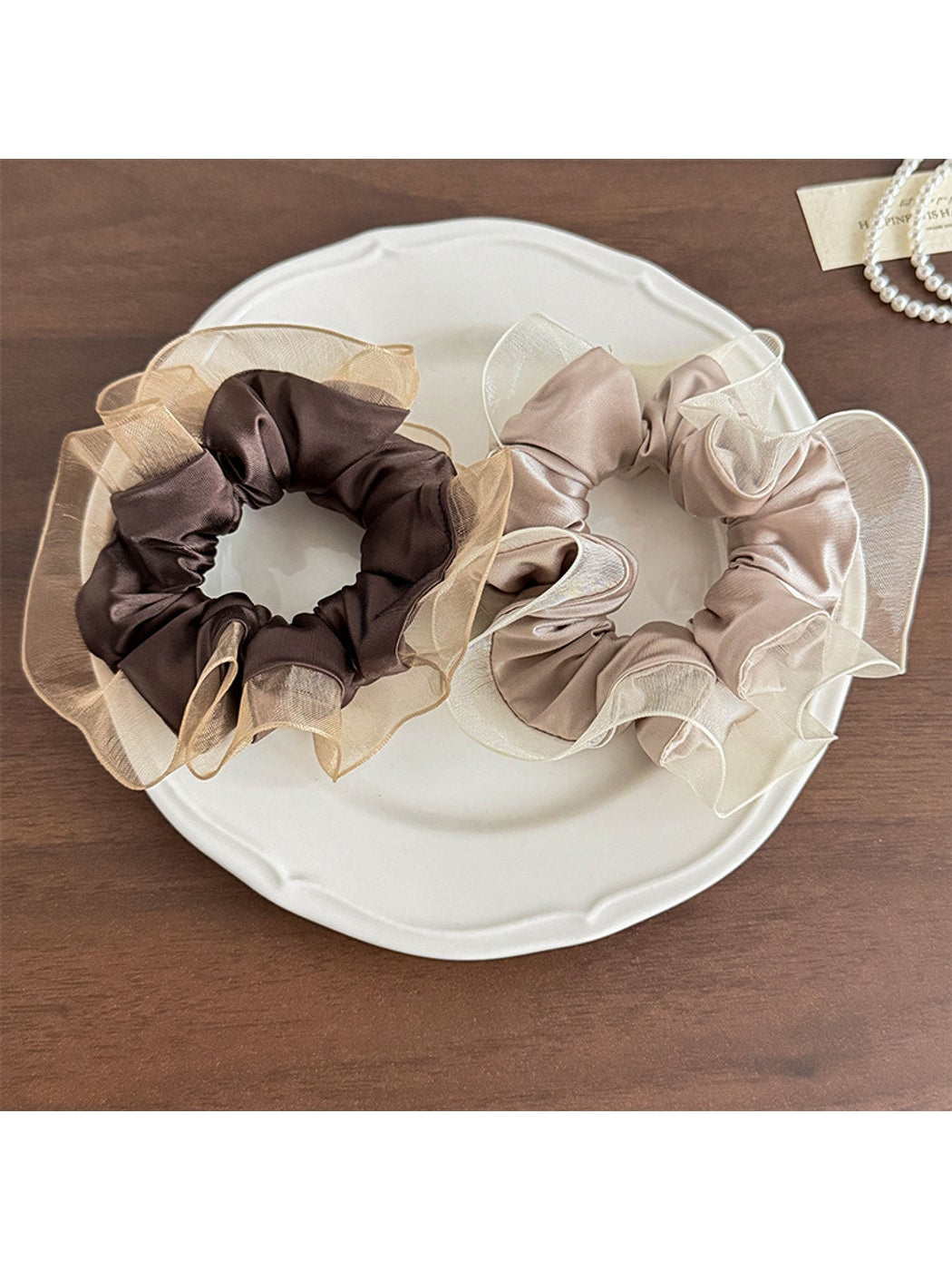Gifty - Polyester Mesh Ruffle Edge Gathered Scrunchie