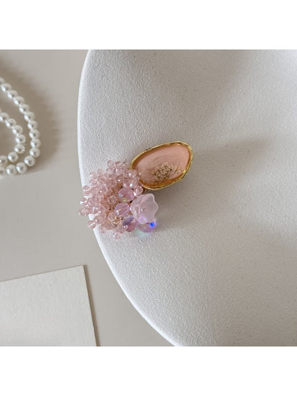 Beau Sweet Pink Beaded Hair Clip shown clipped in light brown hair