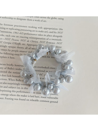 Gifty - Beaded Ribbon Trim Decorative Ponytail Hair Tie