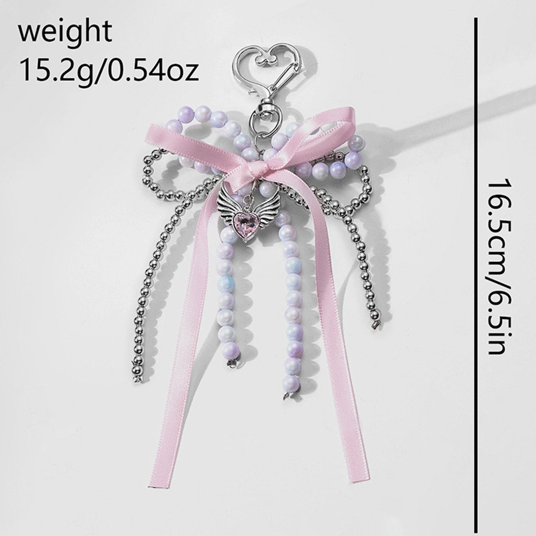 Keypus - Sweet Beaded Ribbon Bow Heart Keychain