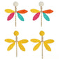 Close-up of raffia dragonfly shaped earring with detailed wings and body