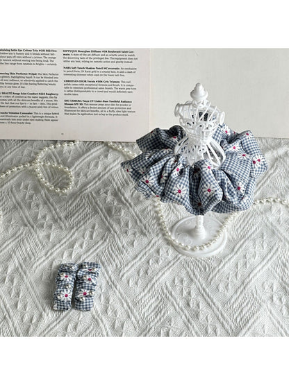 Gifty - Polyester Daisy Gingham Ruffled Fabric Scrunchie