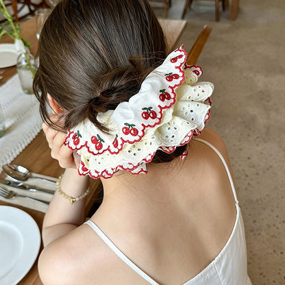 Gifty - Cherry Scalloped Edge Polyester Scrunchie