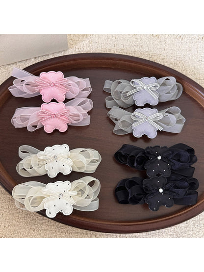 Beau - Layered Mesh Bow Bear Side Bangs Hair Clip