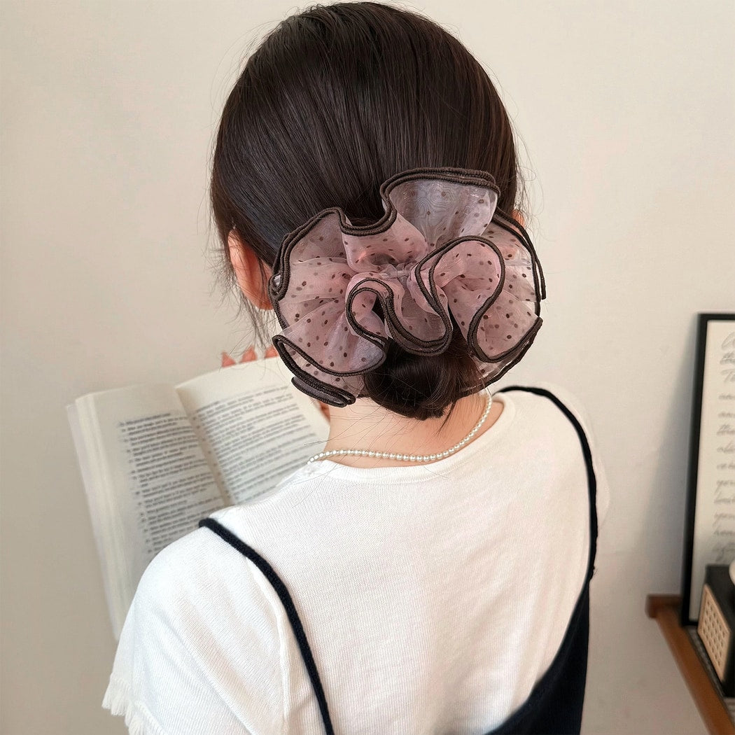 Gifty - Polka Dot Mesh Ruffled Polyester Scrunchie