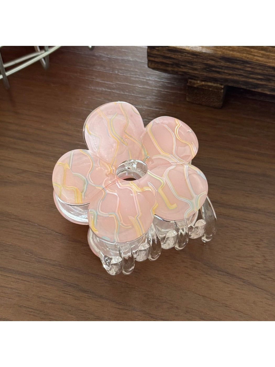 Beau - Striped Acetate Look Flower Claw Clip