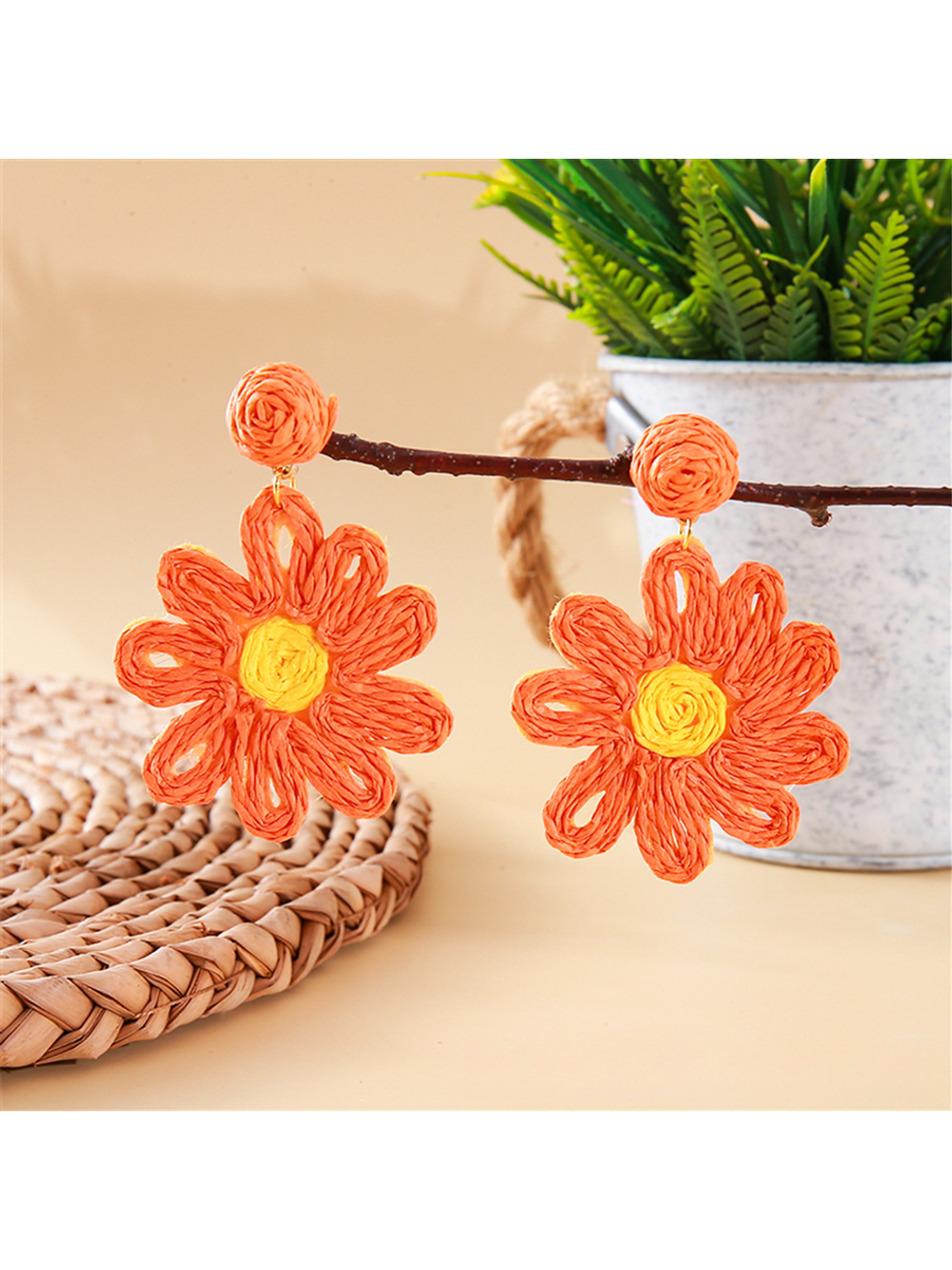 Earedge - Bohemian Floral Petal Raffia Stud Earrings
