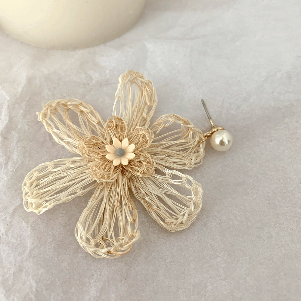 Handcrafted Rattan Flower Stud Earrings