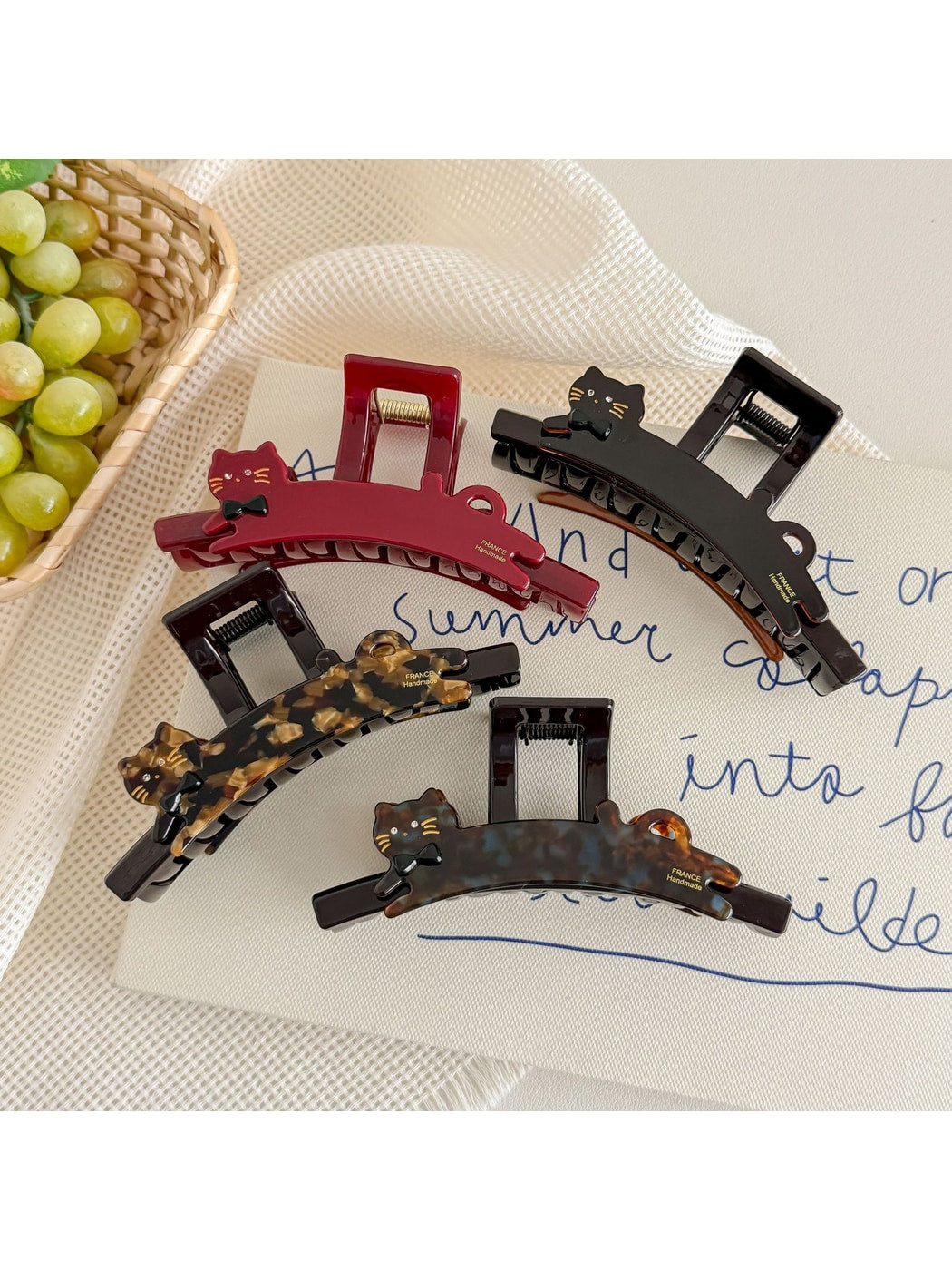 Beau - Cat Motif Acetate Curved Hair Claw Clip
