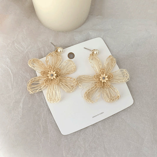 Handcrafted Rattan Flower Stud Earrings