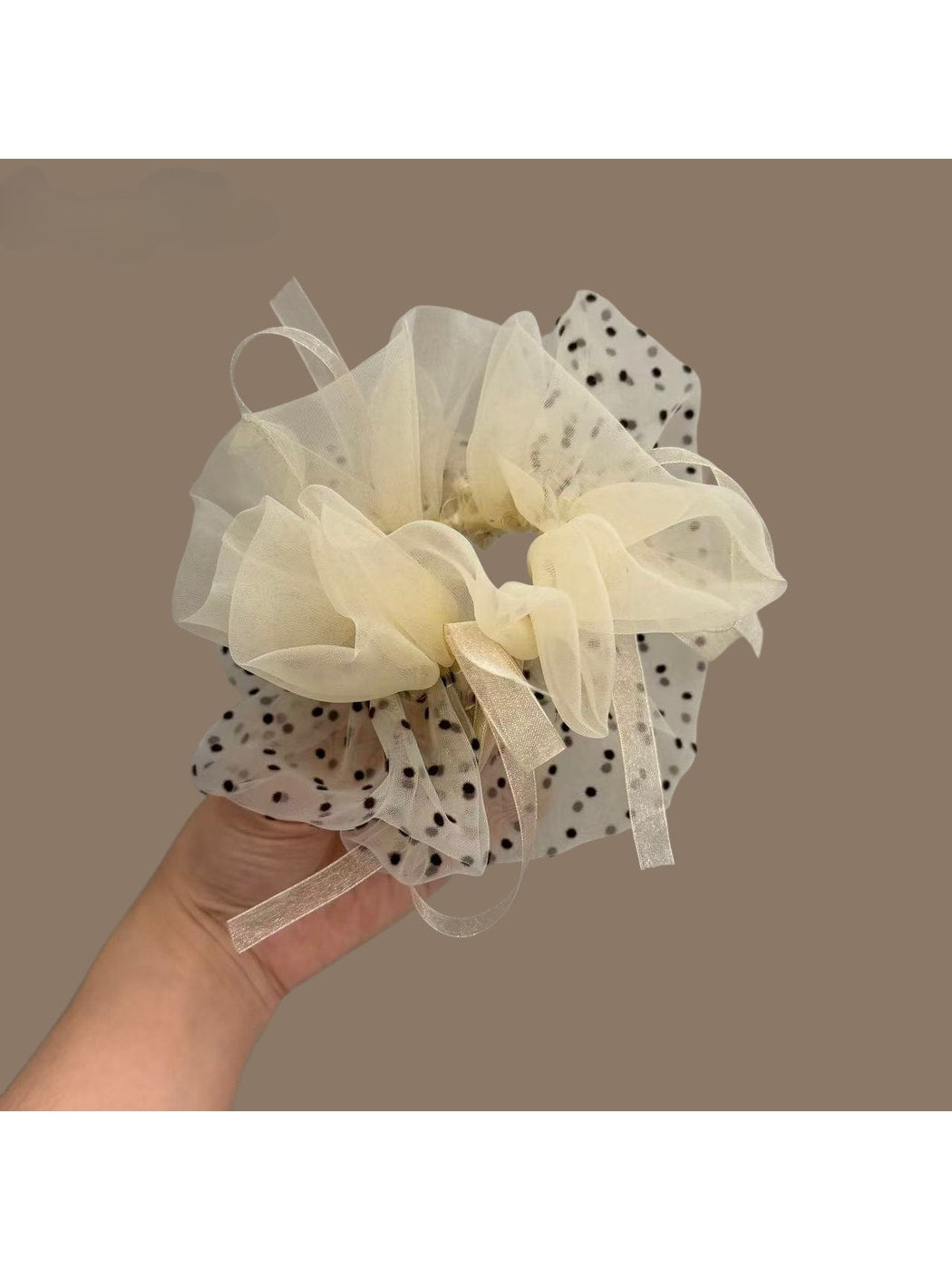 Gifty - Polka Dot Mesh Bow Ponytail Scrunchie