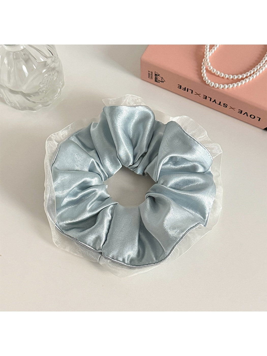 Gifty - Polyester Satin Look Mesh Trim Scrunchie