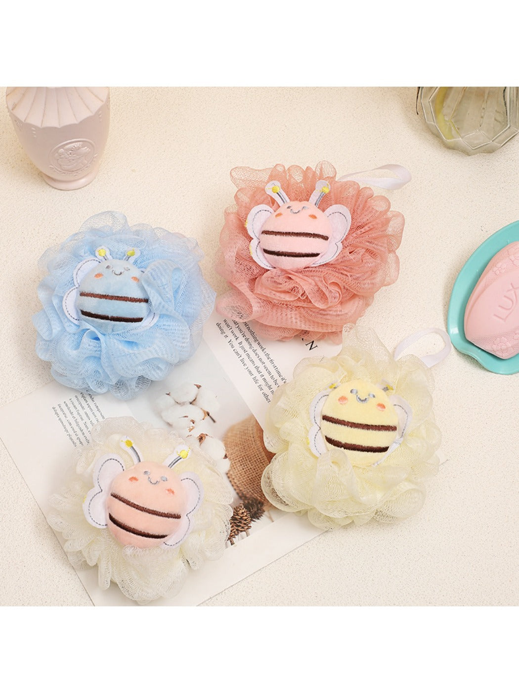 Papo - Cute Bee Cartoon Bath Puff Soft Foaming Mesh