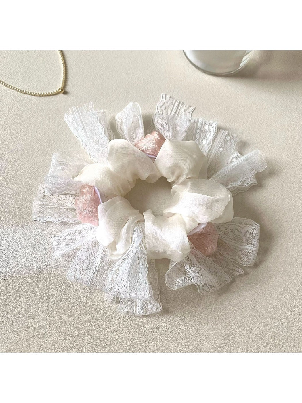 Gifty minimalist modern floral scrunchie displayed on a white background