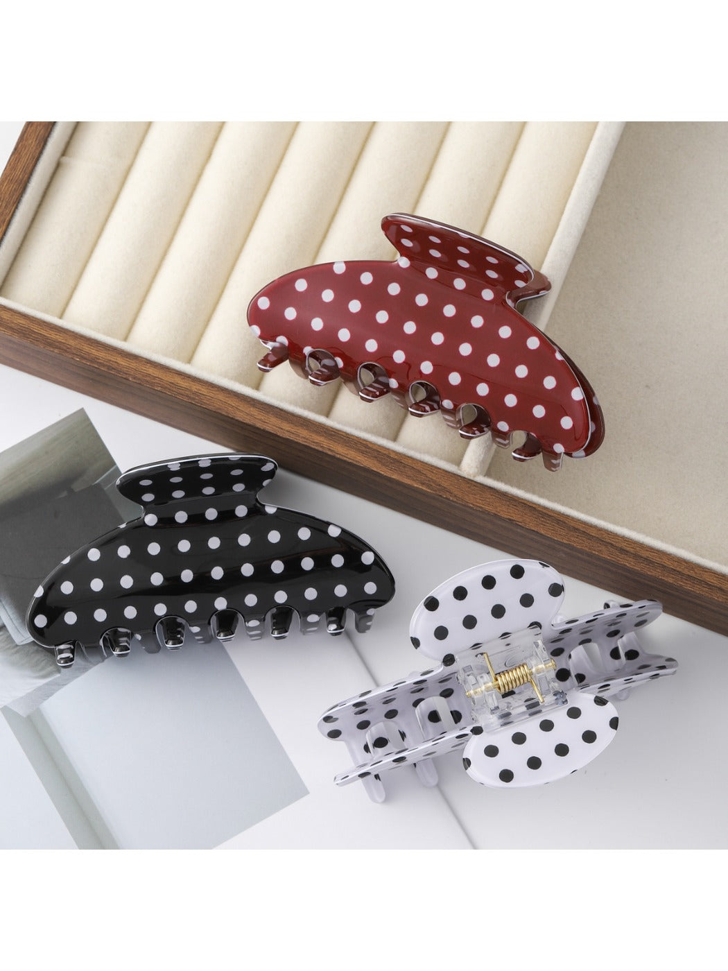 Beau - Retro Polka Dot Half Moon Claw Clip