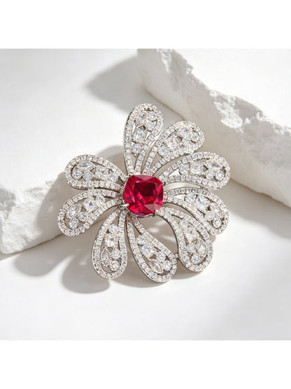 Brovia - Floral Openwork Synthetic Zircon Detail Brooch Pin