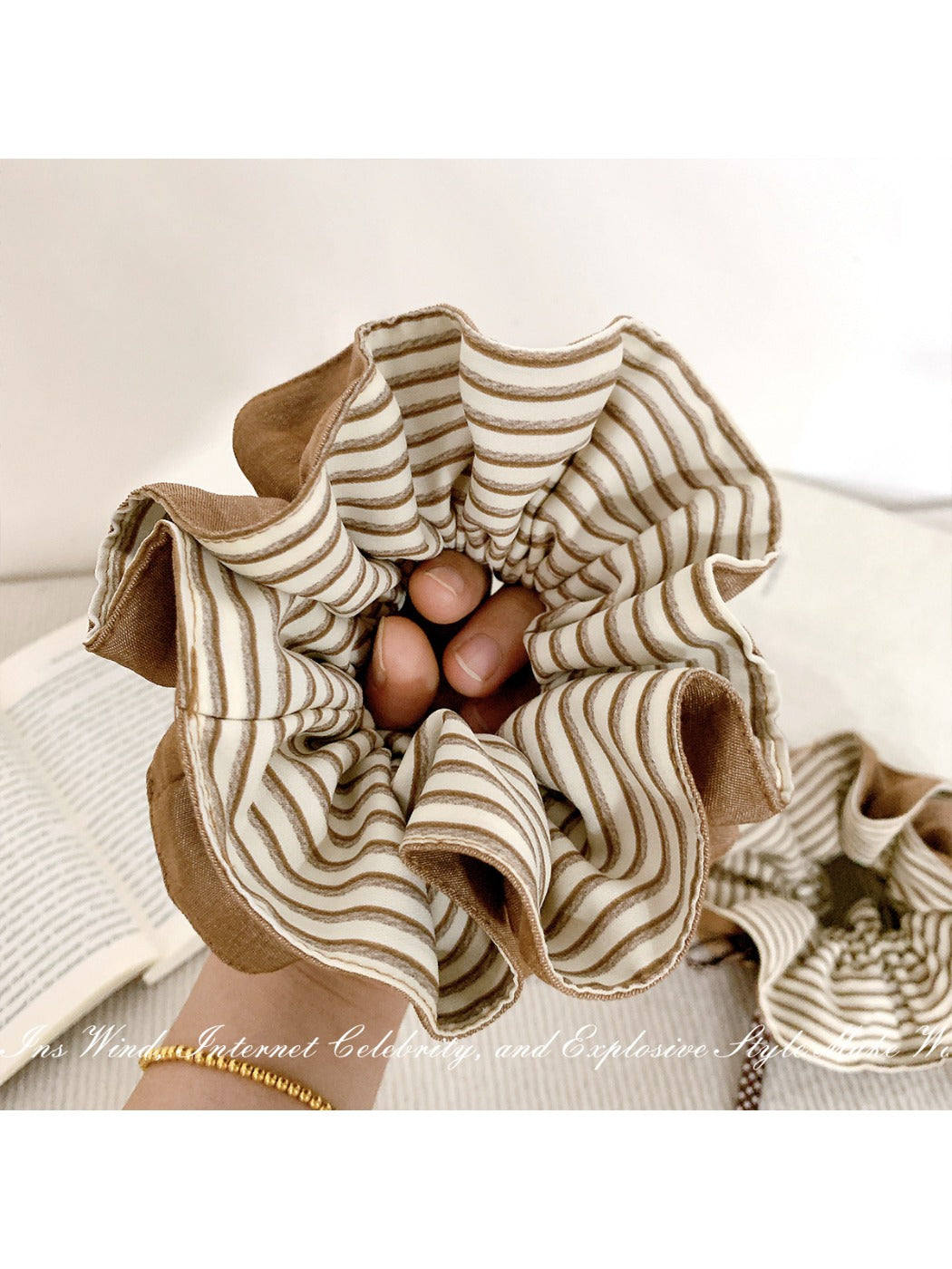 Gifty - Striped Khaki Hair Tie