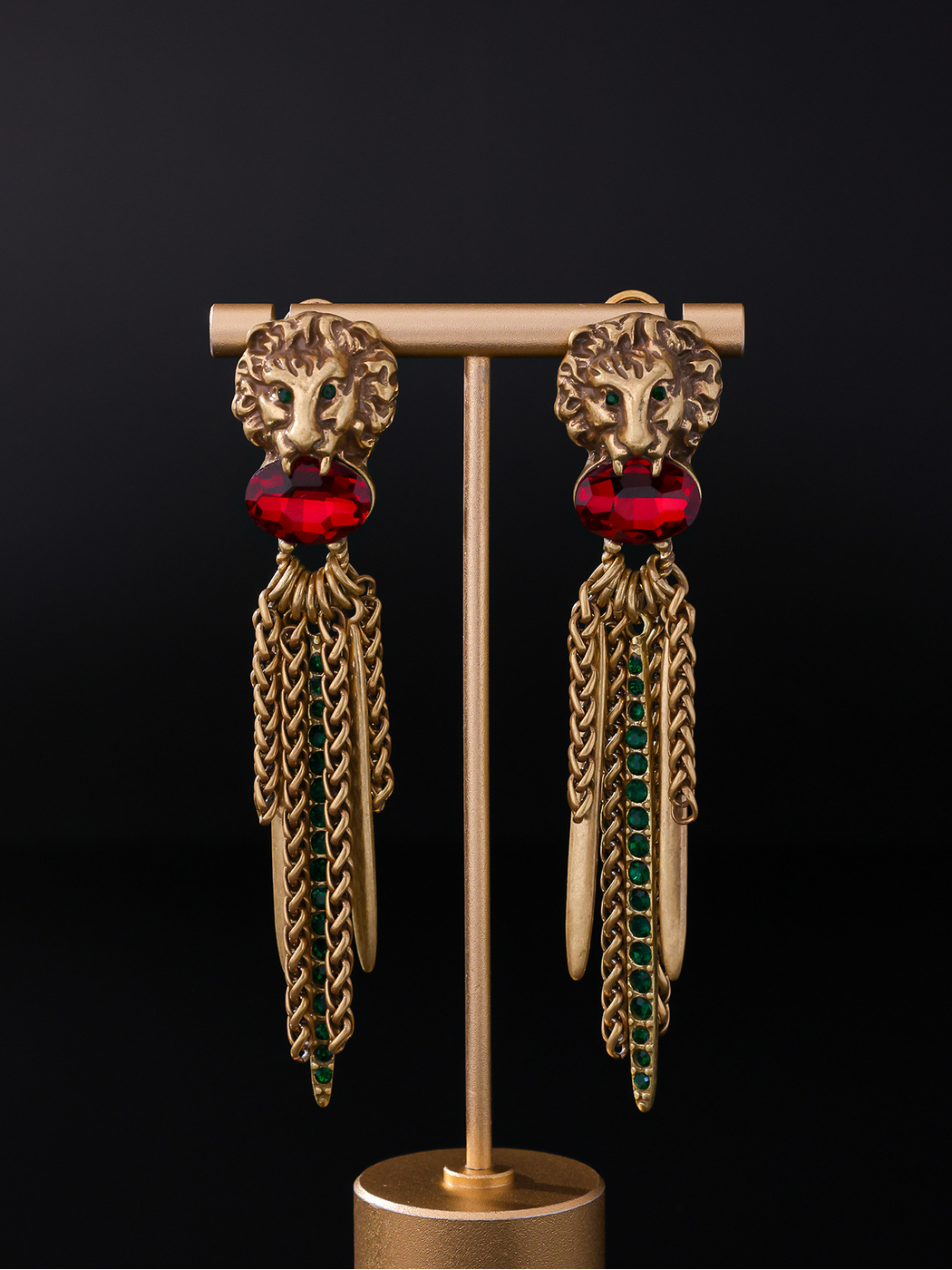 Earedge - Vintage Lion Head Dangle Stud Earrings