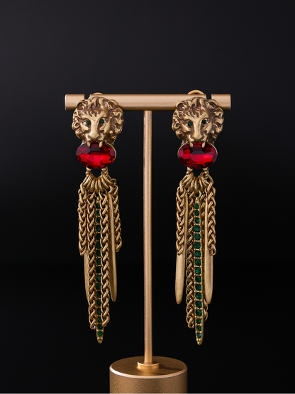 Earedge - Vintage Lion Head Dangle Stud Earrings