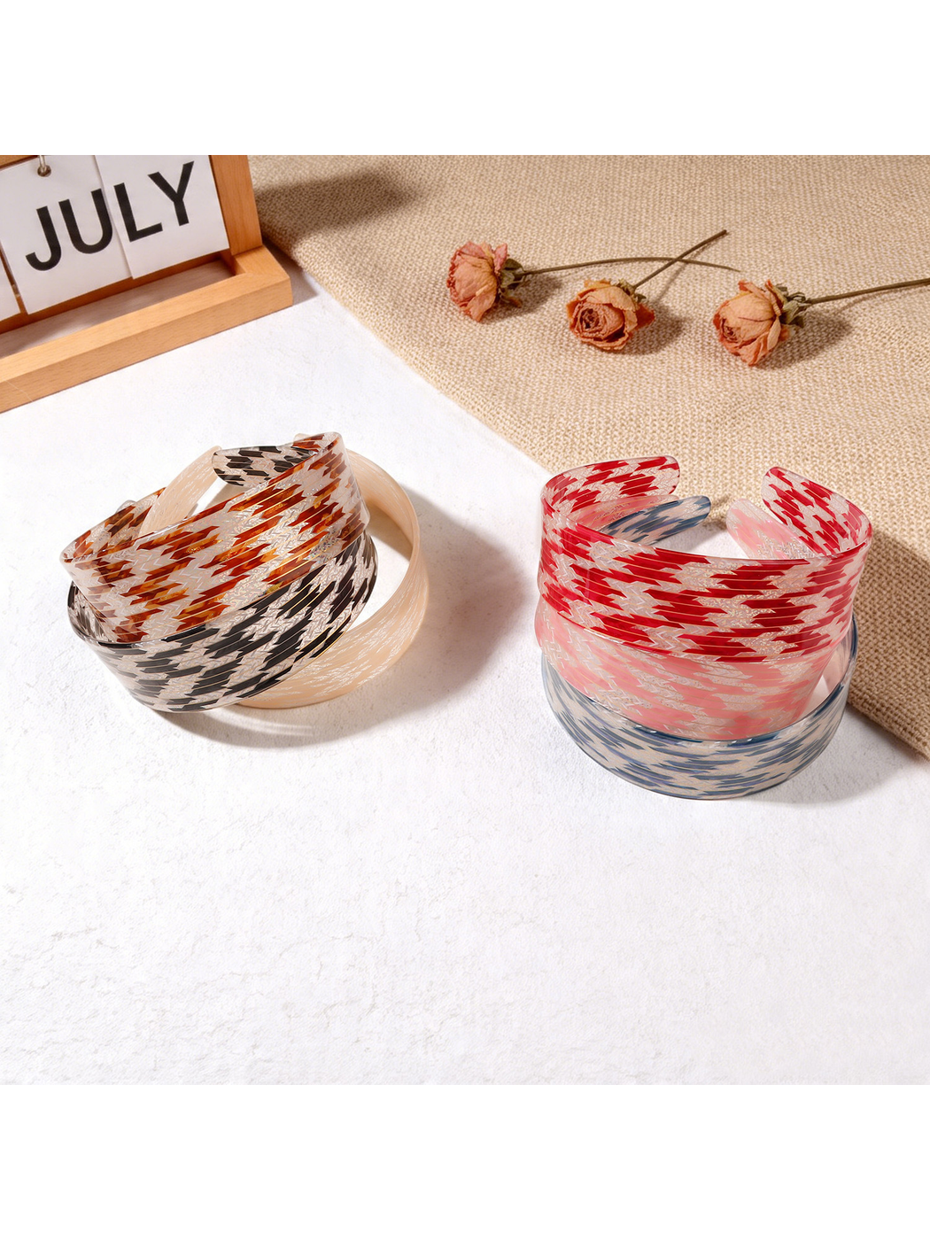 Gifty - Wide Printed Houndstooth Texture Headband