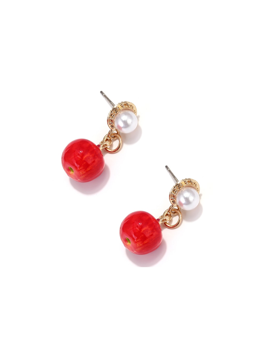 Earedge - Enamel Apple Alloy Drop Dangle Earrings
