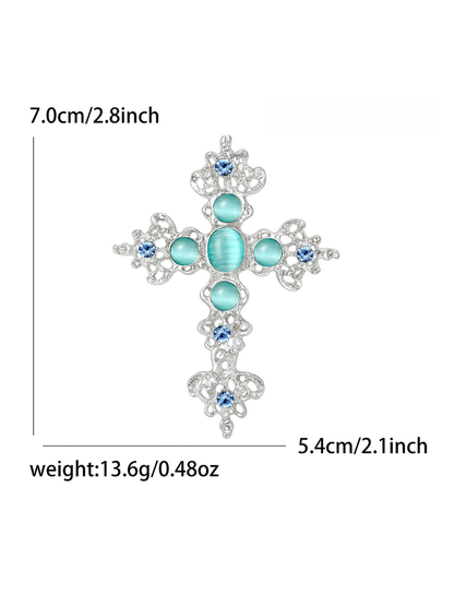 Brovia - Cross Rhinestone Alloy Statement Brooch