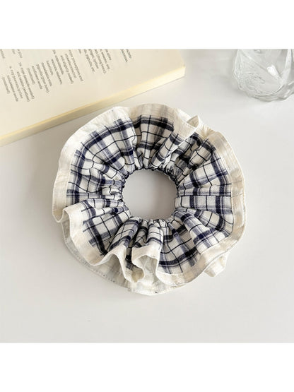 Gifty - Pleated Plaid Polyester Fabric Scrunchie