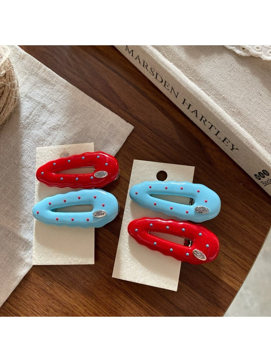 Beau - Polka Dot Teardrop Shaped Hair Clip Set