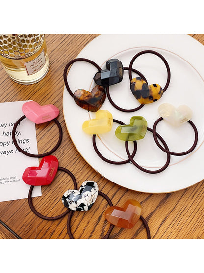 Gifty - Candy Color Heart Acetate Hair Ties Ponytail