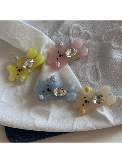 Beau - Cute Bear Oval Rhinestone Side Hair Clip